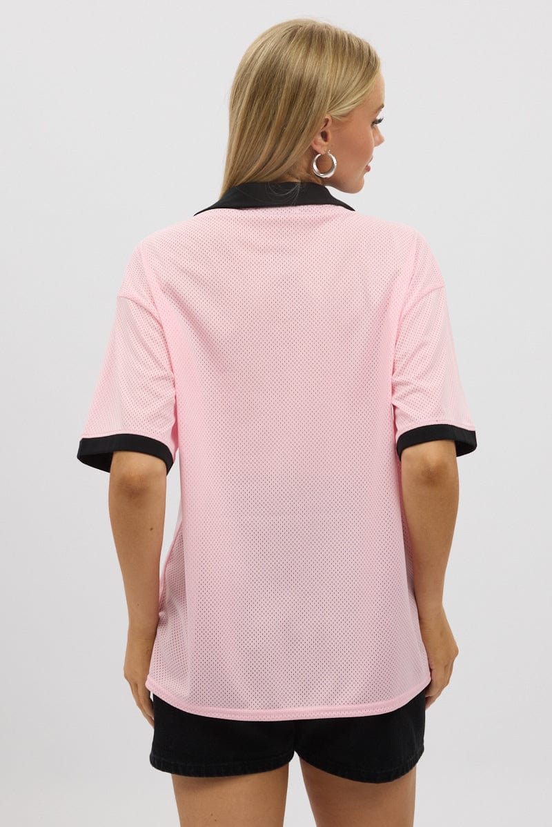 Pink Sport T-Shirt Collar Short Sleeve