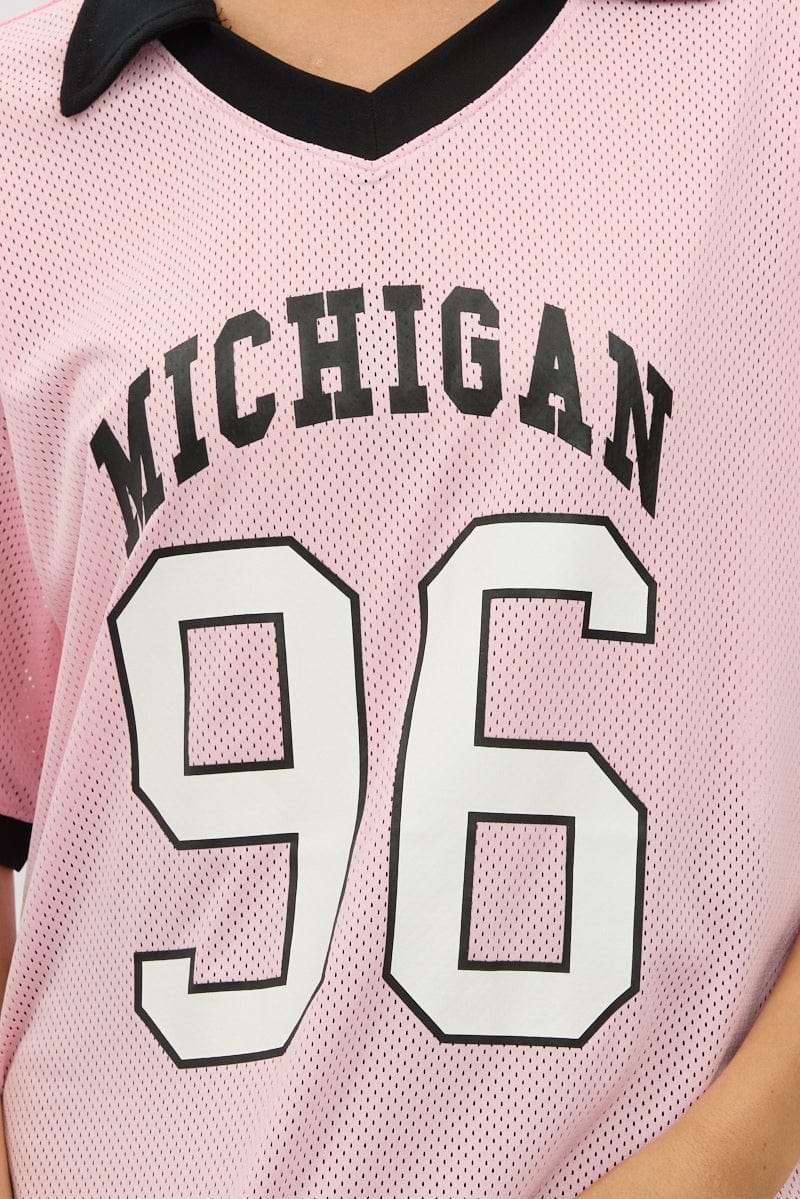 Pink Sport T-Shirt Collar Short Sleeve