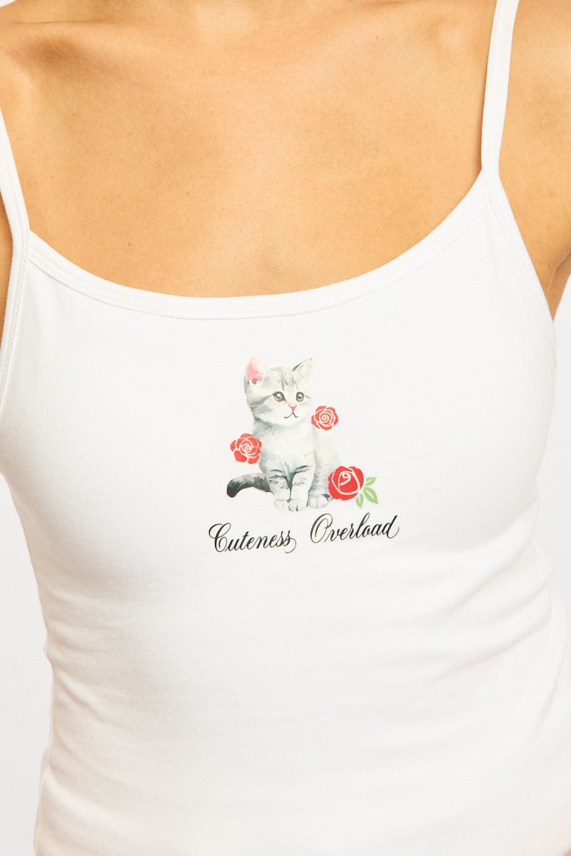 White Graphic Cami Tank Top