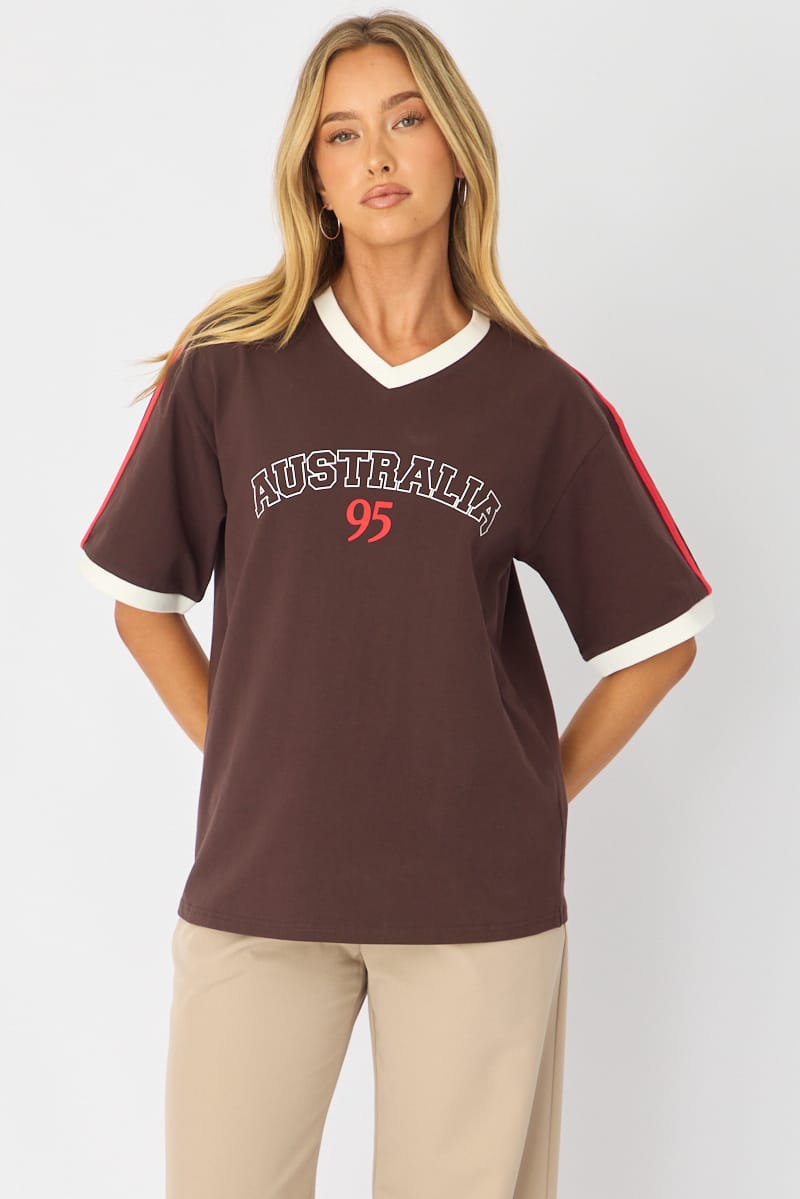 Brown Graphic T-Shirt Short Sleeve