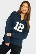 Blue V-Neck Sweater Long Sleeve