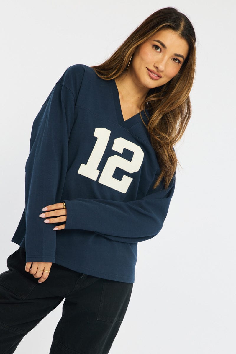 Blue V-Neck Sweater Long Sleeve
