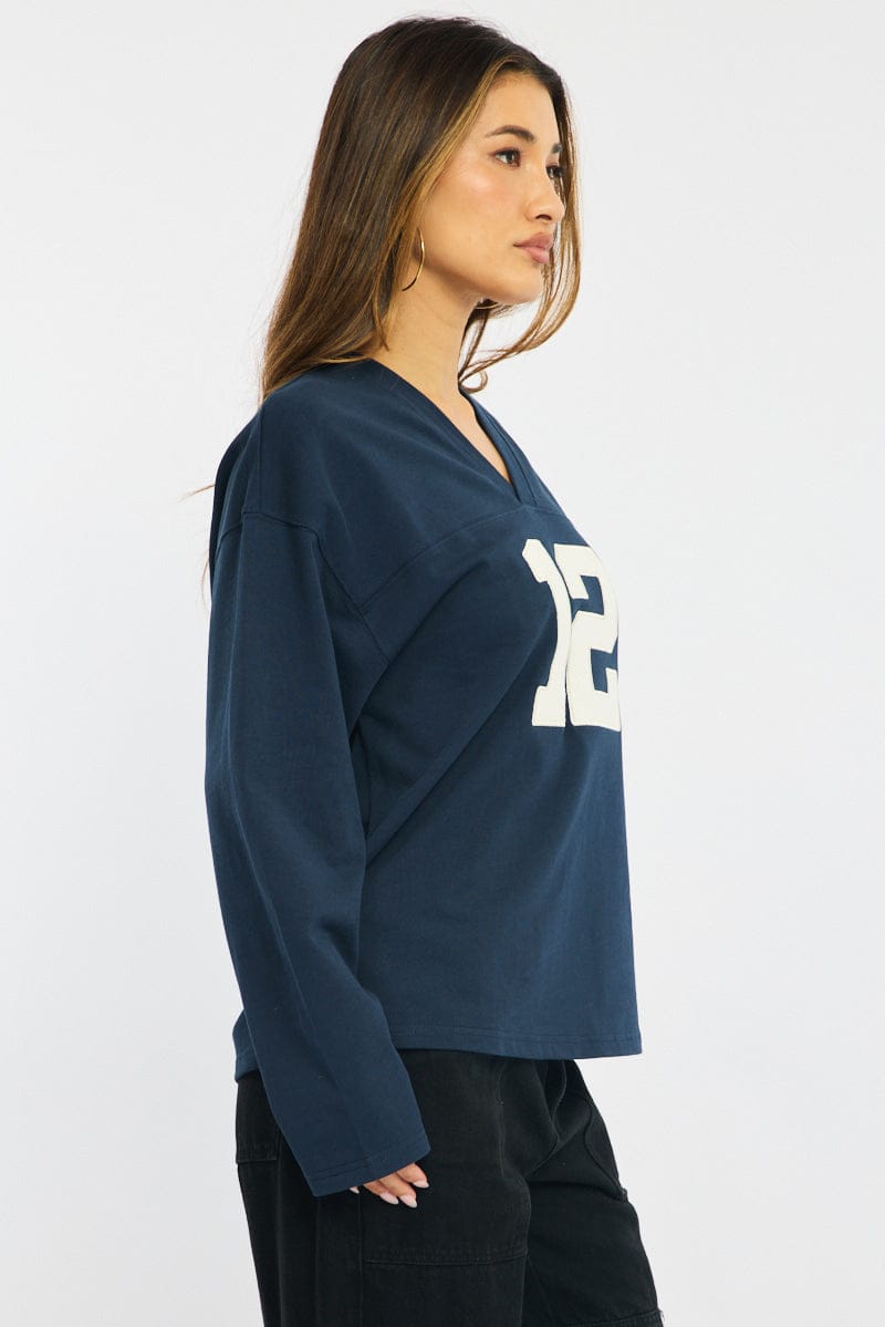 Blue V-Neck Sweater Long Sleeve