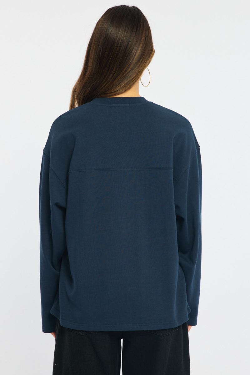 Blue V-Neck Sweater Long Sleeve