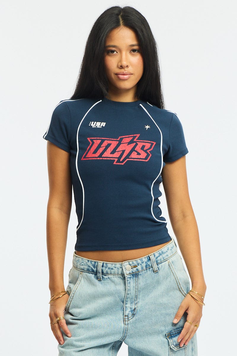 Blue Graphic T-Shirt Short Sleeve