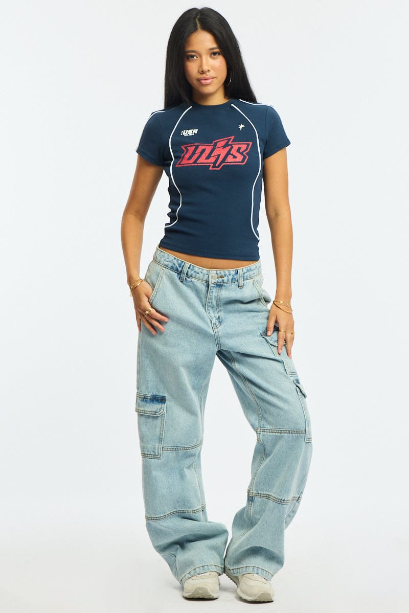 Blue Graphic T-Shirt Short Sleeve