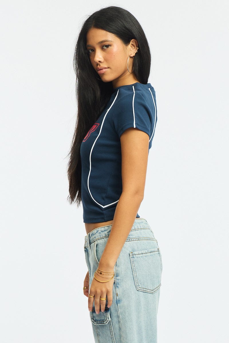 Blue Graphic T-Shirt Short Sleeve