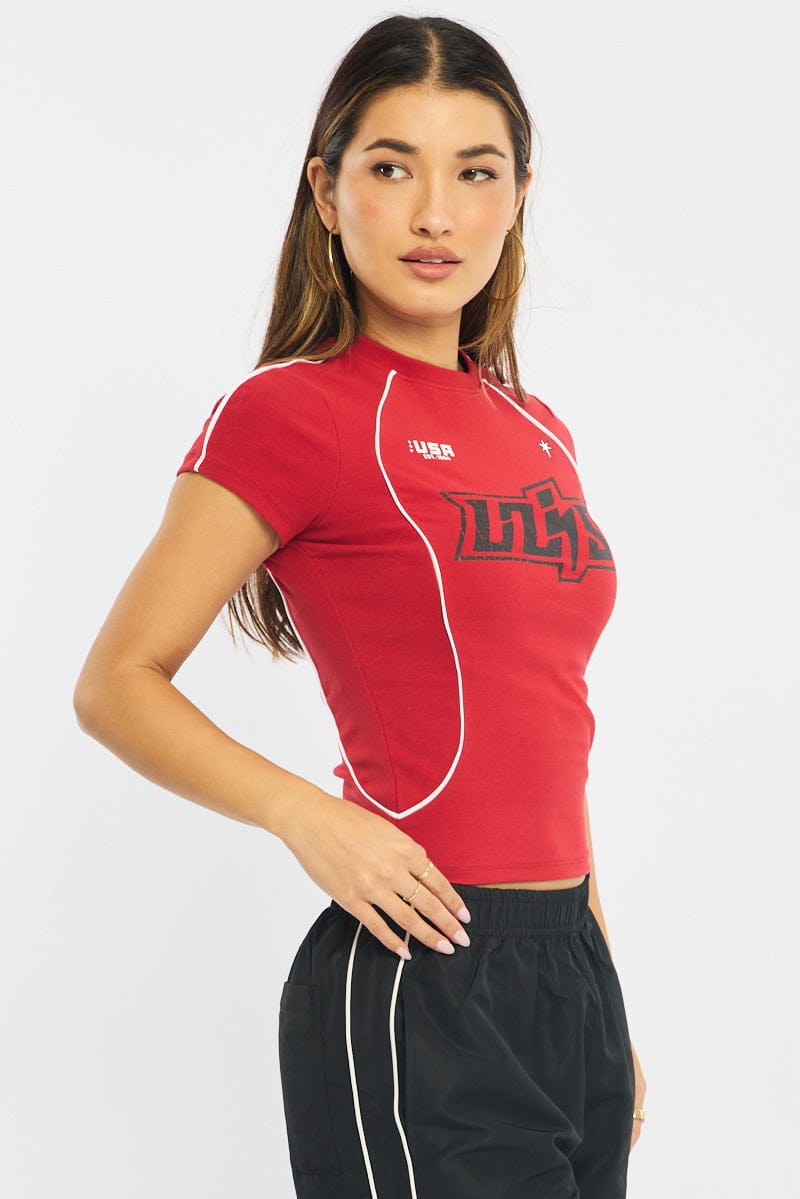 Red Graphic T-Shirt Short Sleeve