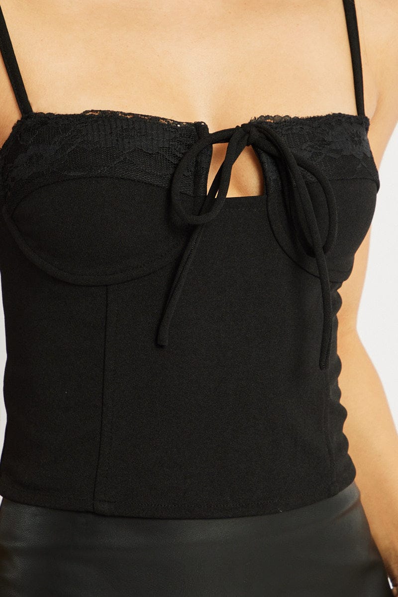 Black Tank Top Top Contrast Lace Trim