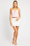 Pink Tank Top Top Contrast Lace Trim