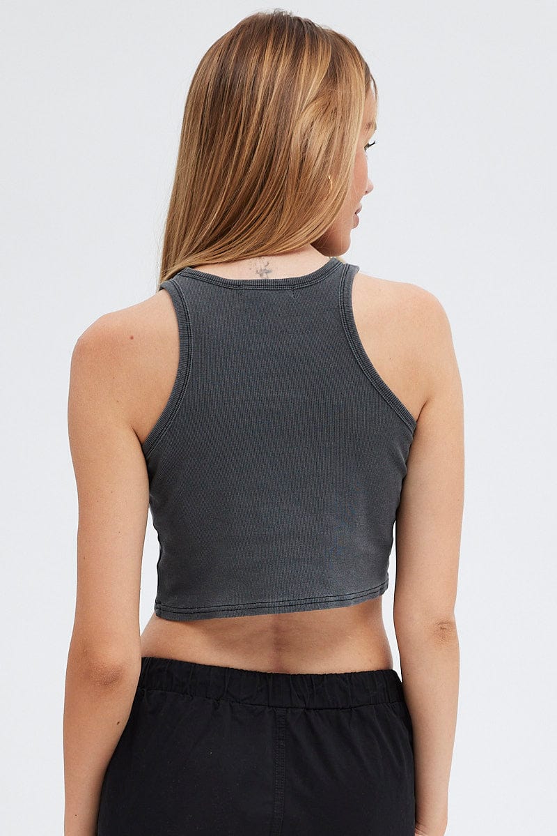 Grey Graphic Crop T-Shirt Sleeveless