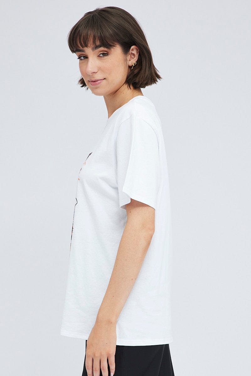 White Graphic T-Shirt Short Sleeve Round Neck