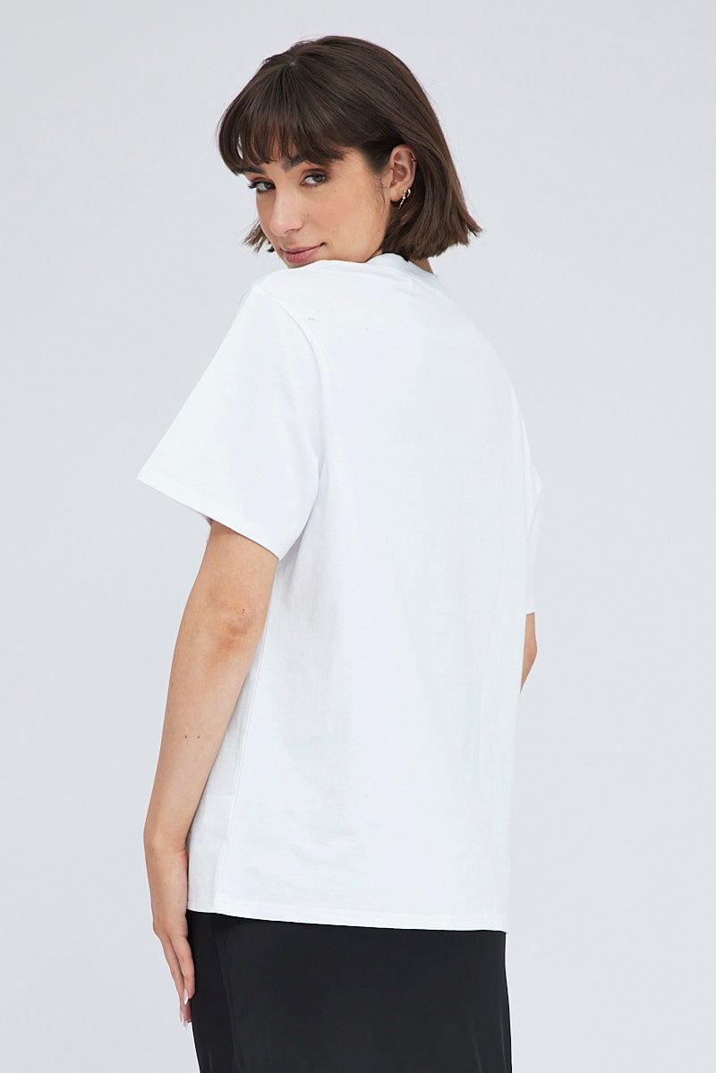 White Graphic T-Shirt Short Sleeve Round Neck