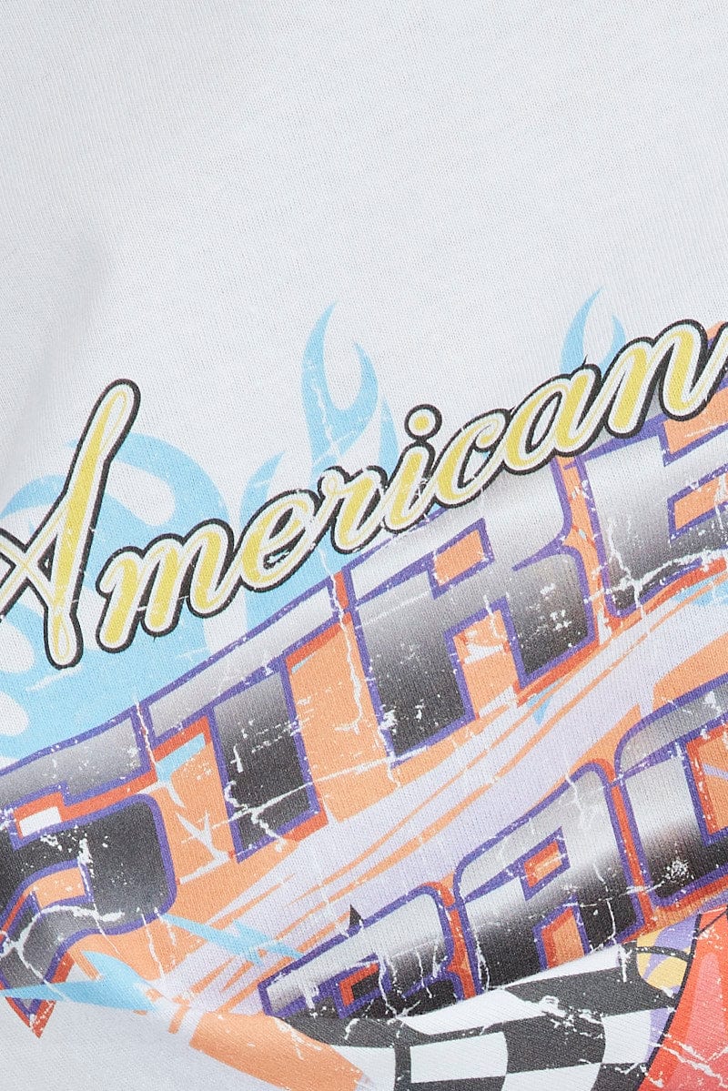 White Graphic T-Shirt Short Sleeve Round Neck