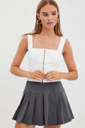 White Tank Top Sleeveless Scoop Neck Bustier Hook