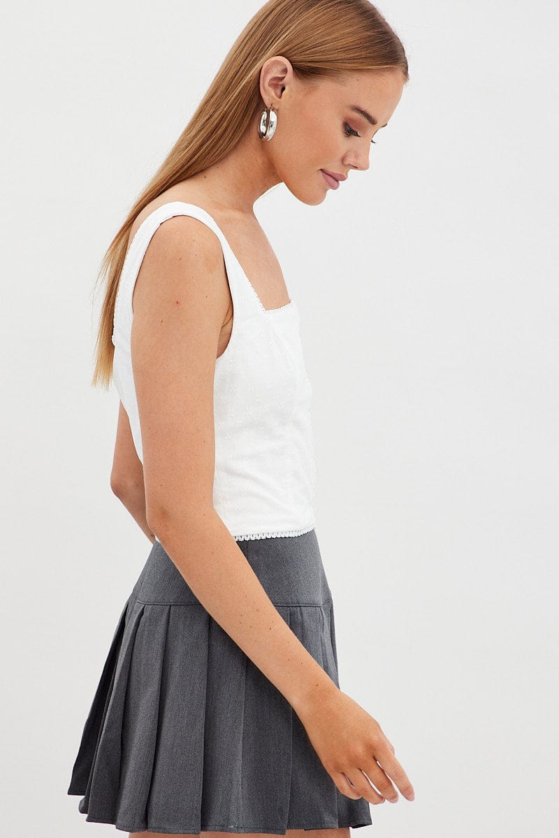 White Tank Top Sleeveless Scoop Neck Bustier Hook