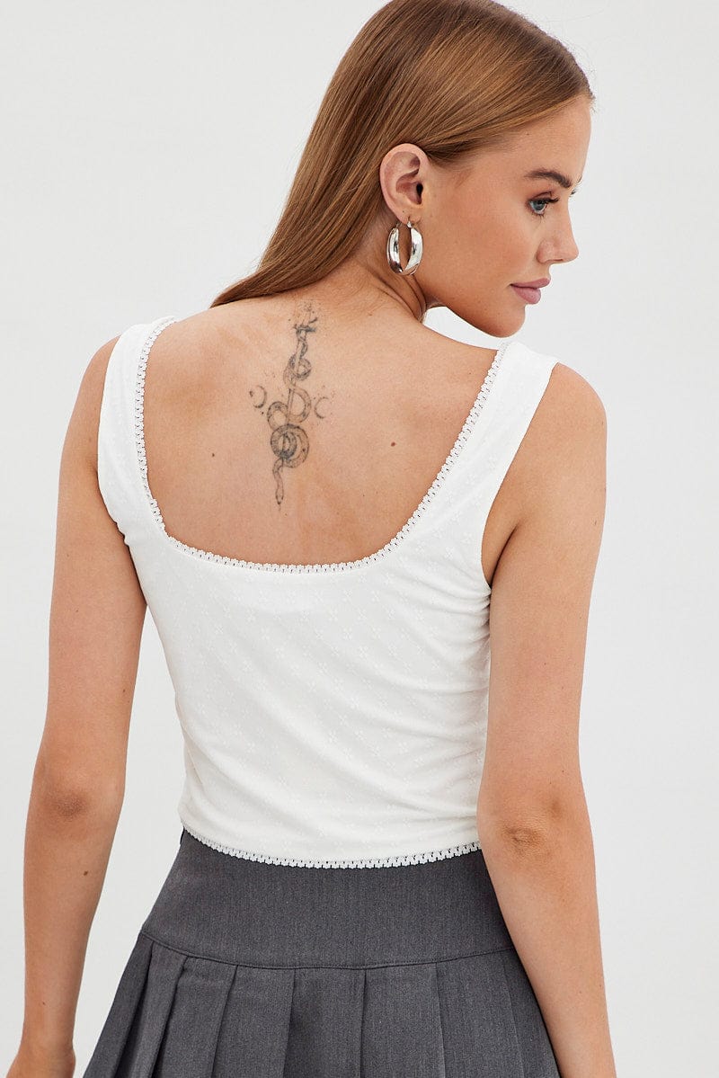 White Tank Top Sleeveless Scoop Neck Bustier Hook