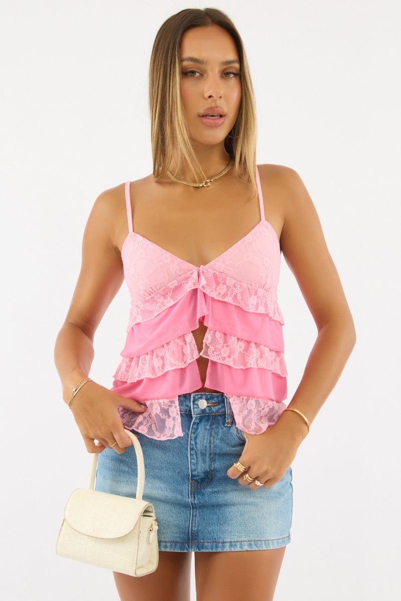 Pink Tank Top Top Lace