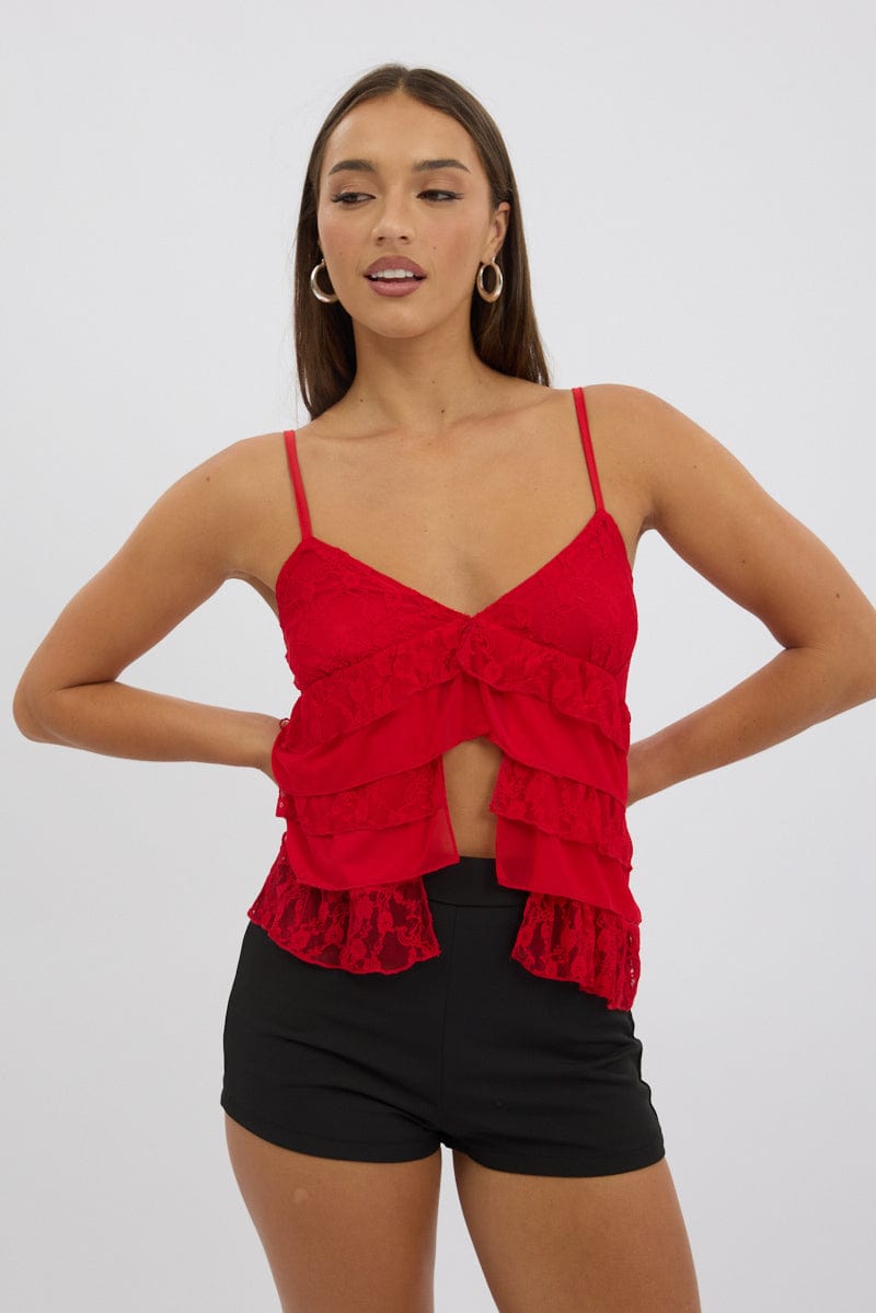 Red Tank Top Top Lace