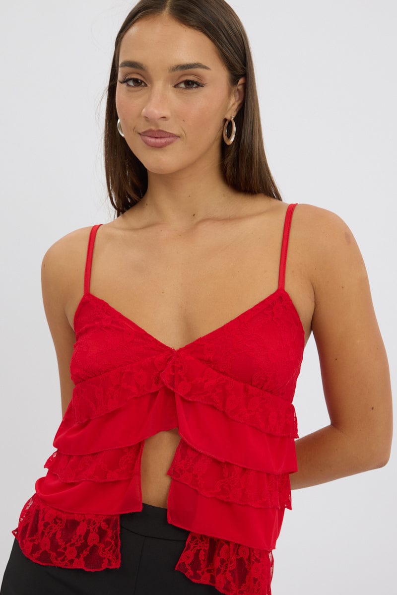 Red Tank Top Top Lace