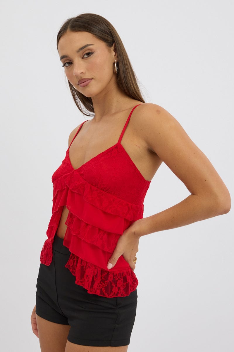 Red Tank Top Top Lace