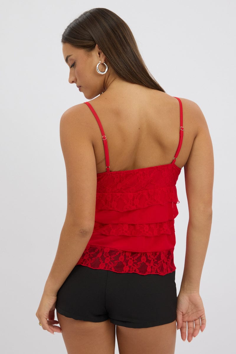 Red Tank Top Top Lace