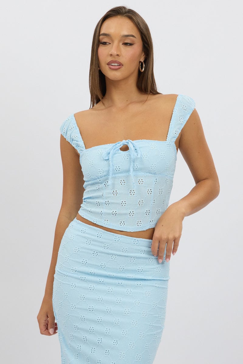 Blue Eyelet Top Sleeveless