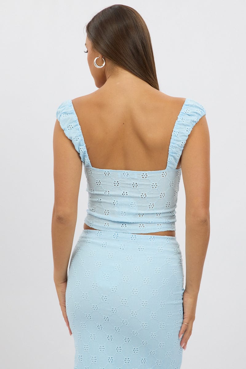 Blue Eyelet Top Sleeveless