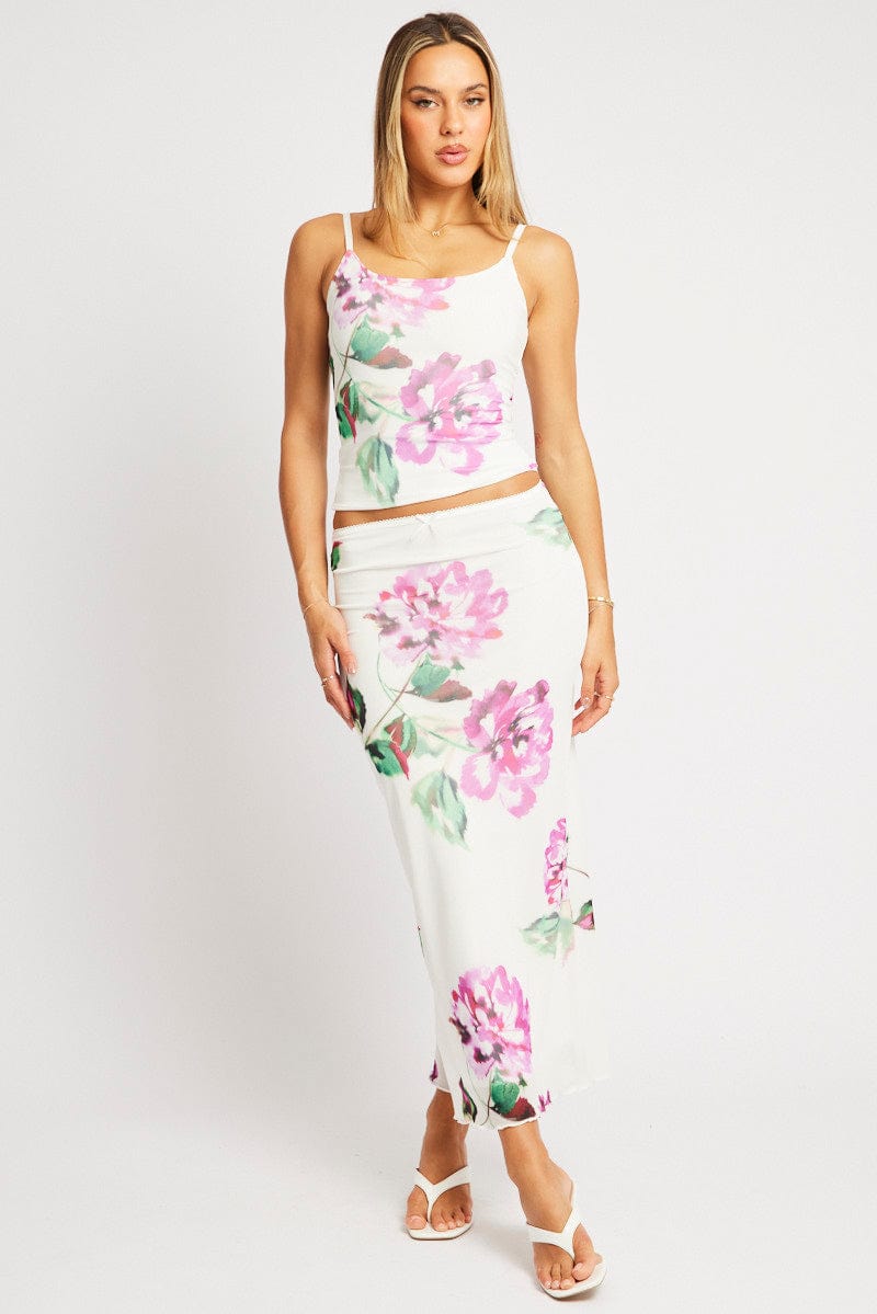 Multi Floral Cami Top Sleeveless Mesh