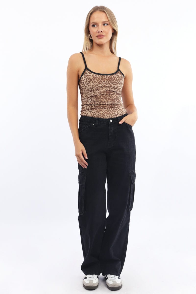 Brown Animal Print Tank Top Top