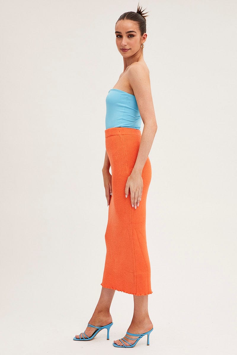 Orange Maxi Skirt Knit High Waist