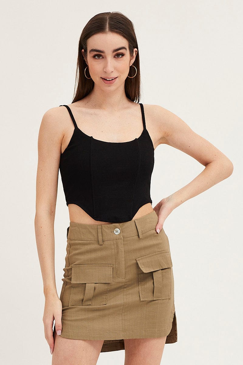 Green Mini Skirt High Rise Utility