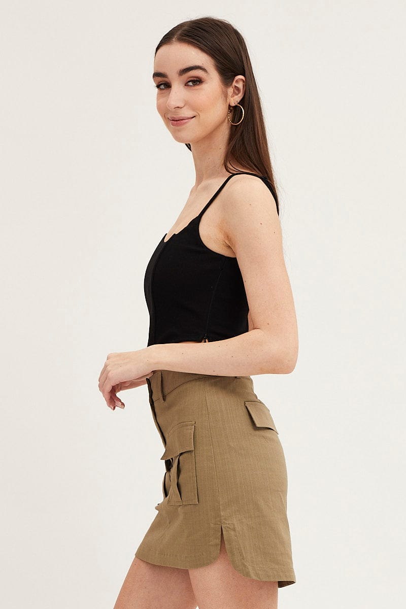 Green Mini Skirt High Rise Utility
