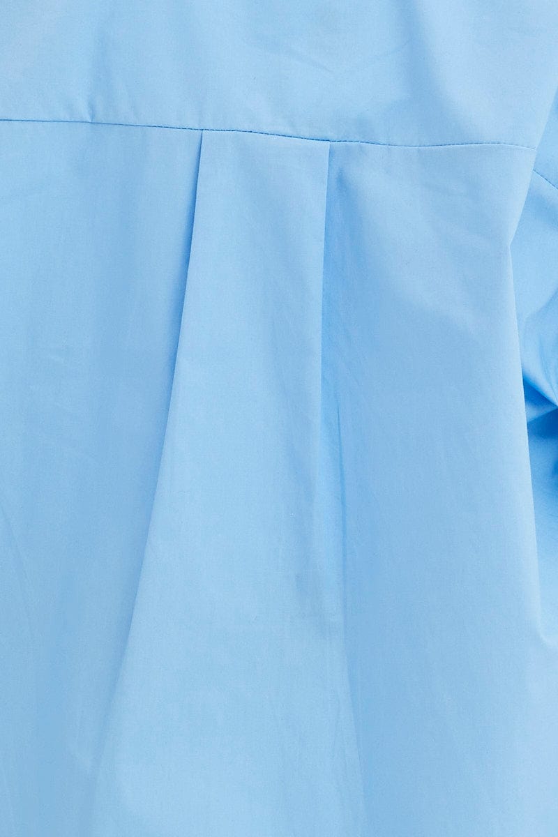Blue Relaxed Shirts Long Sleeve Button Up