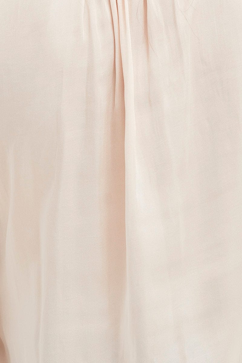 White Shirt Long Sleeve Gathered Satin