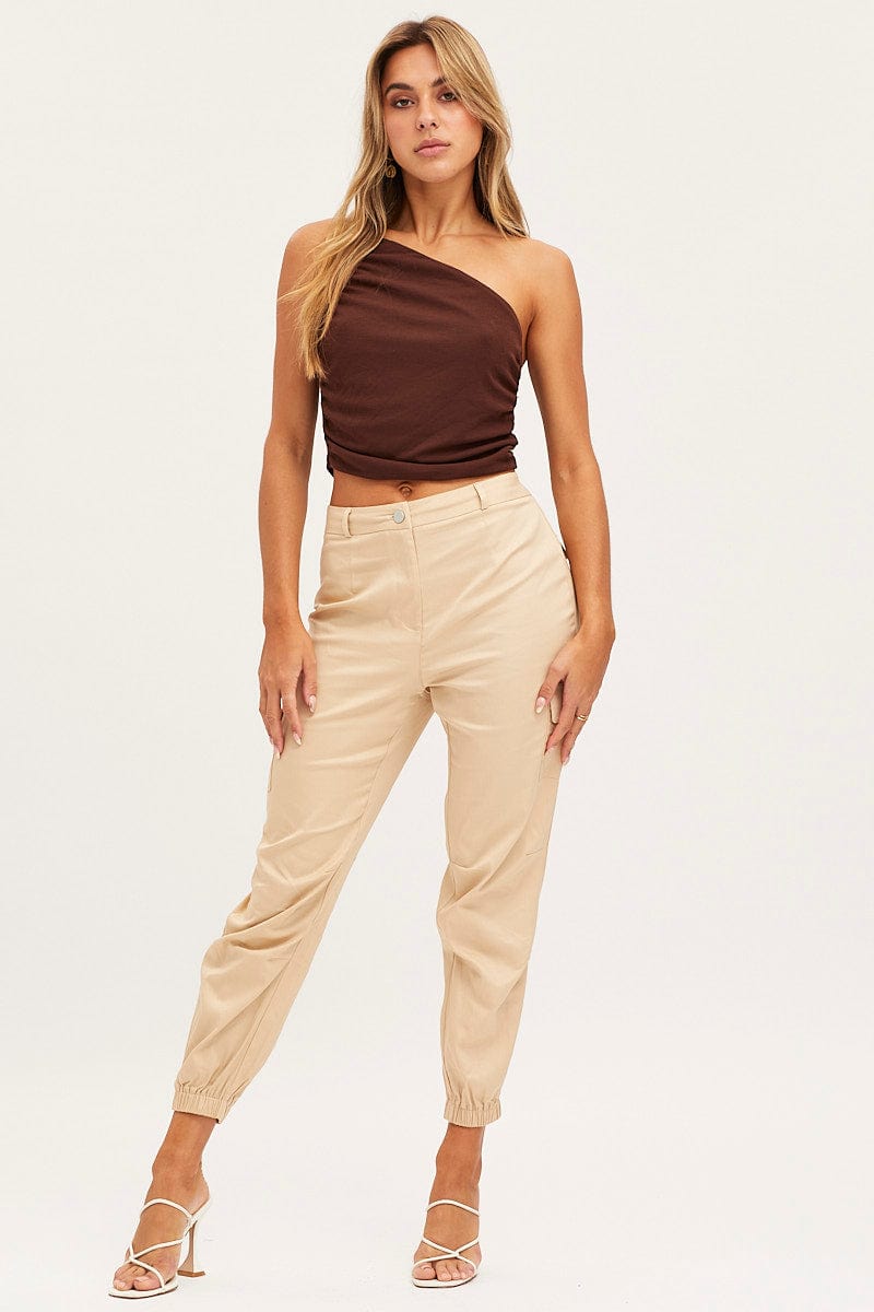 Brown Tank Top Top One Shoulder