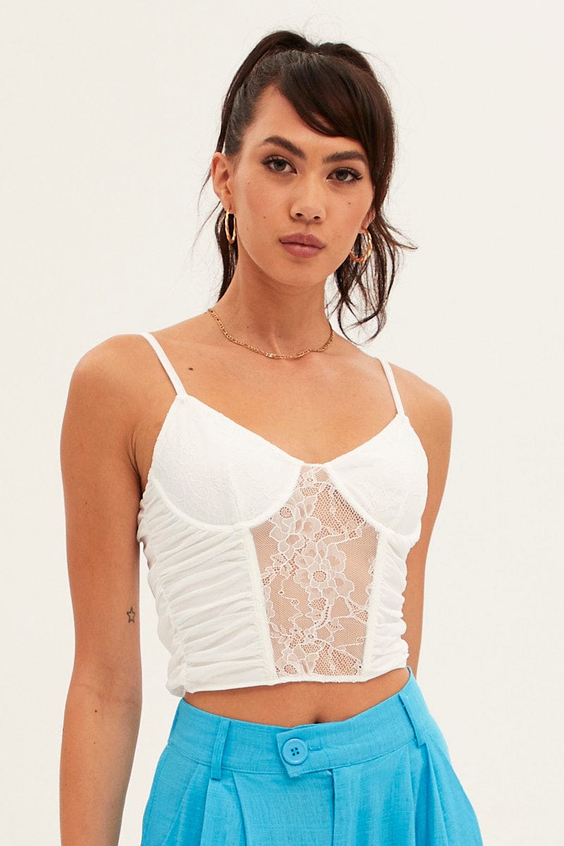 White Tank Top Sleeveless Sweetheart Crop Lace