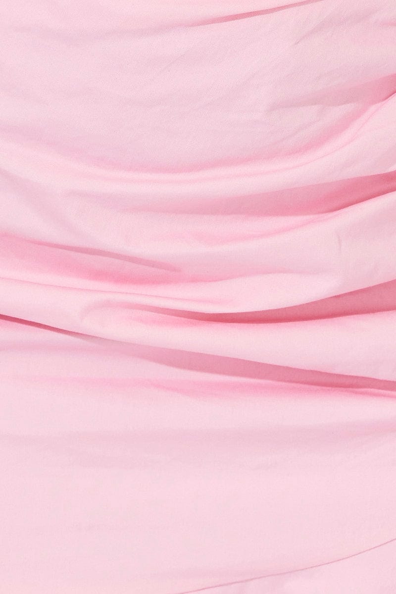 Pink Mini Skirt Ruched Ruffle Hem