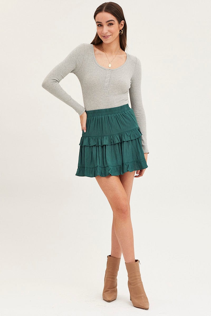 Blue Flare Skirt Mini High Rise
