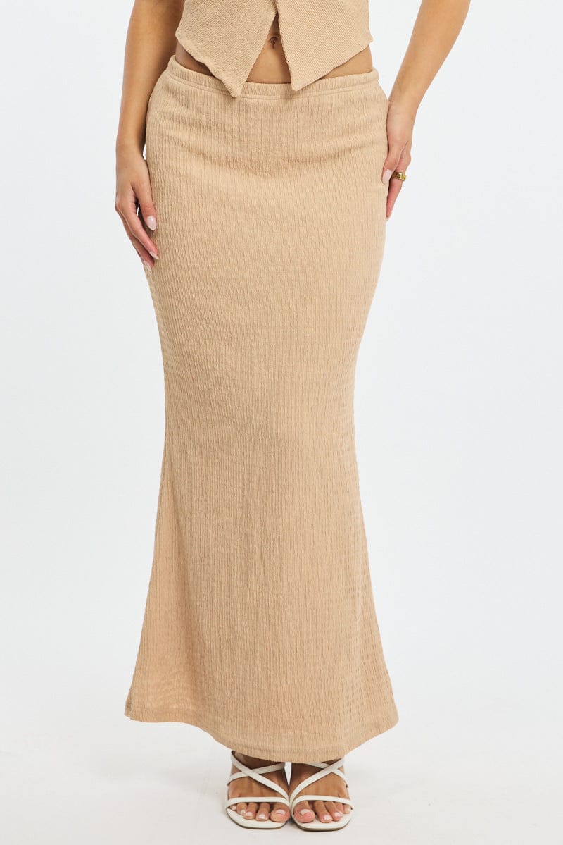 Beige Maxi Skirt Elasticated Waist Textured Half Lined
