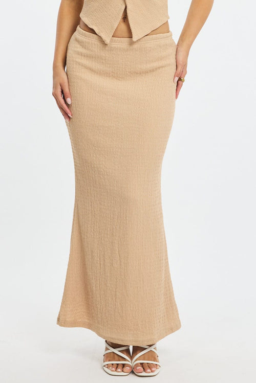 Beige Maxi Skirt Elasticated Waist Textured Half Lined