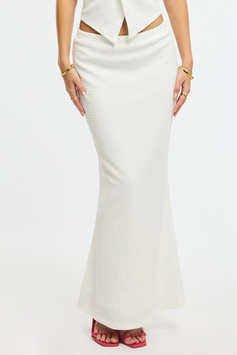 White Maxi Skirt Elasticated Waist Textured Half Lined