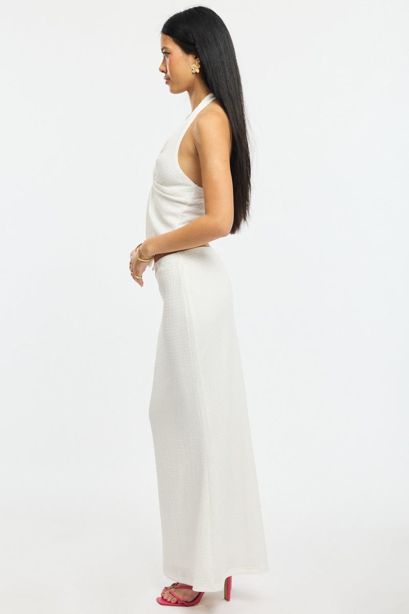 White Maxi Skirt Elasticated Waist Textured Half Lined