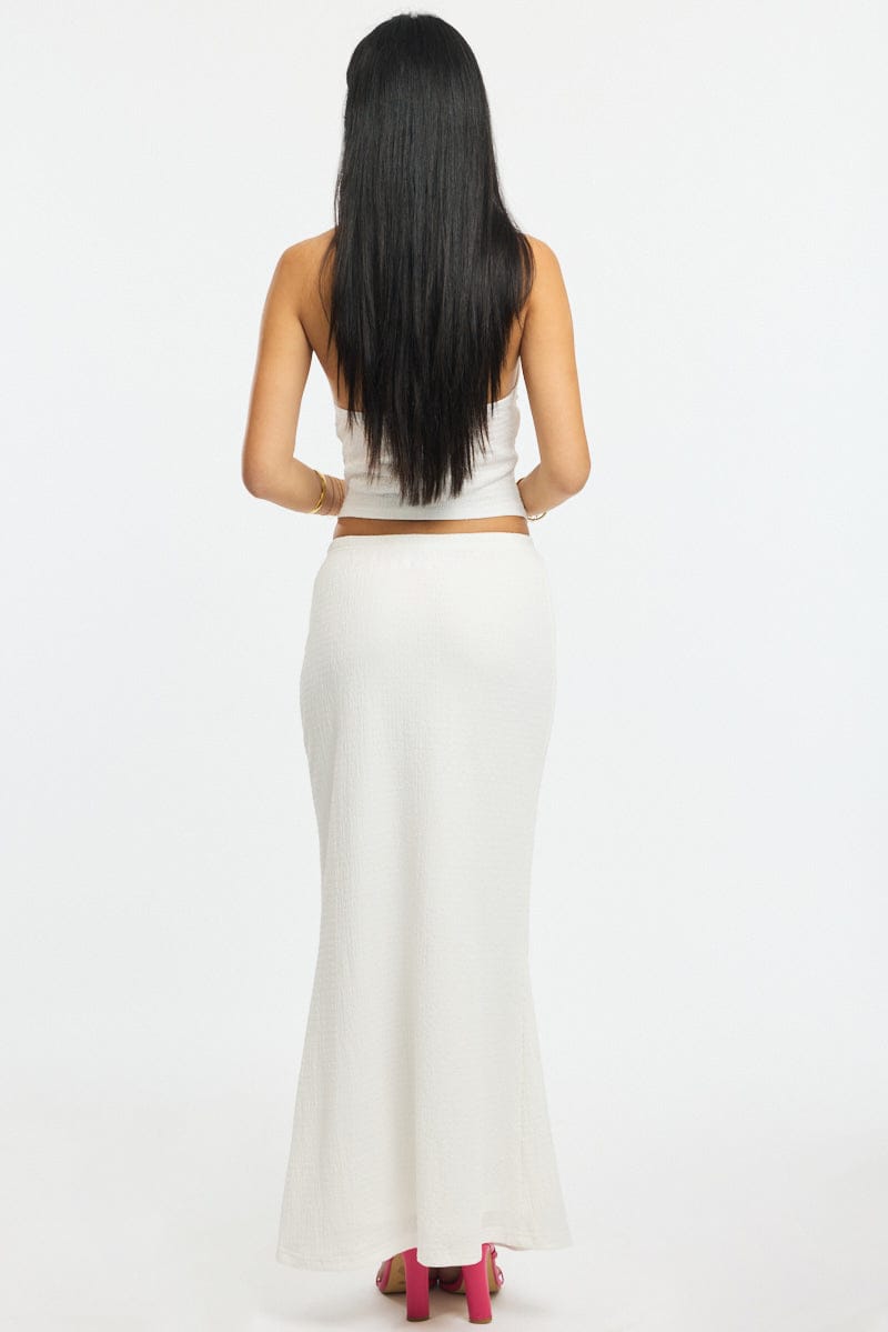 White Maxi Skirt Elasticated Waist Textured Half Lined