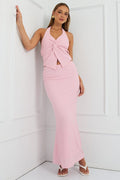 Pink Maxi Skirt Elasticated Waist Textured Half Lined