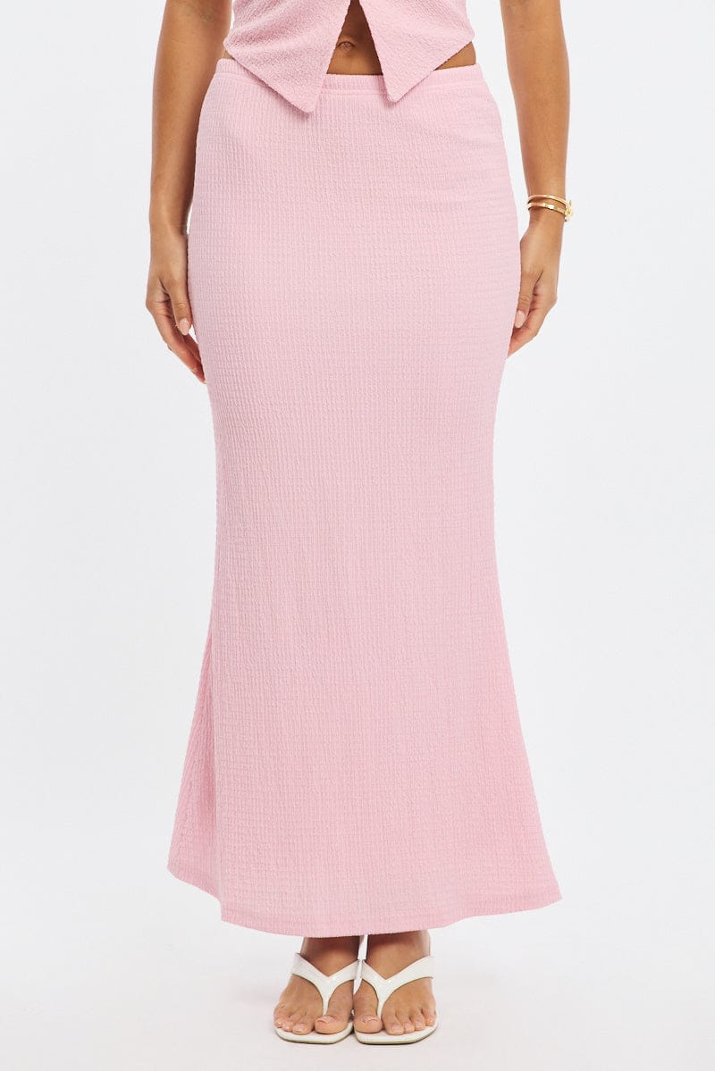 Pink Maxi Skirt Elasticated Waist Textured Half Lined