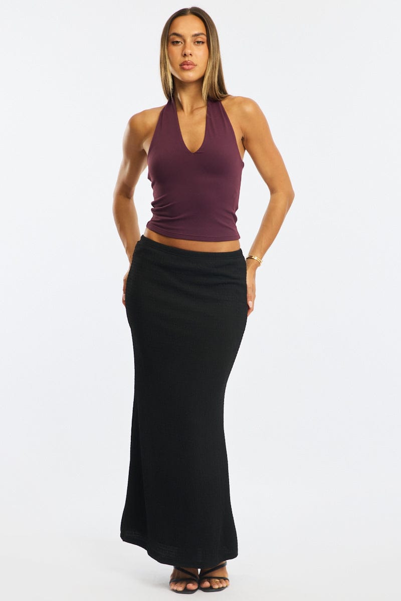 Black Maxi Skirt Elasticated Waist Textured Half Lined