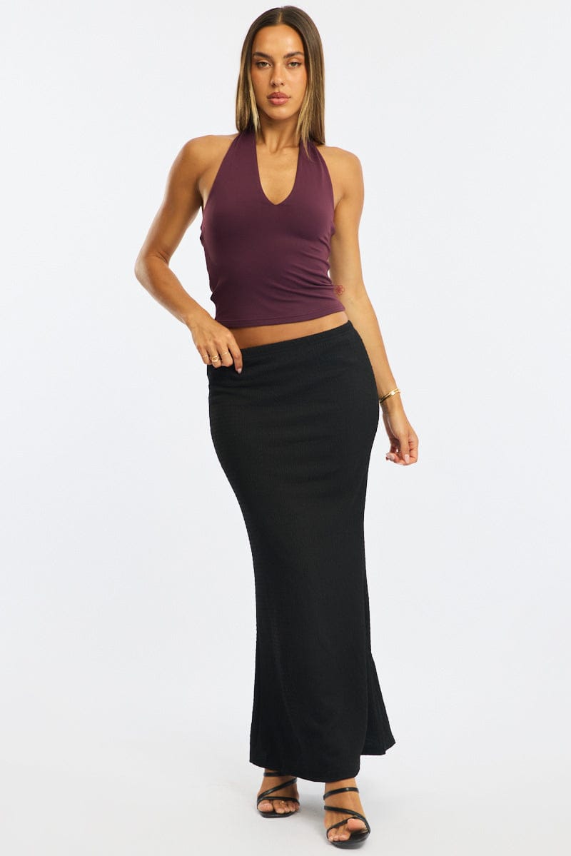 Black Maxi Skirt Elasticated Waist Textured Half Lined