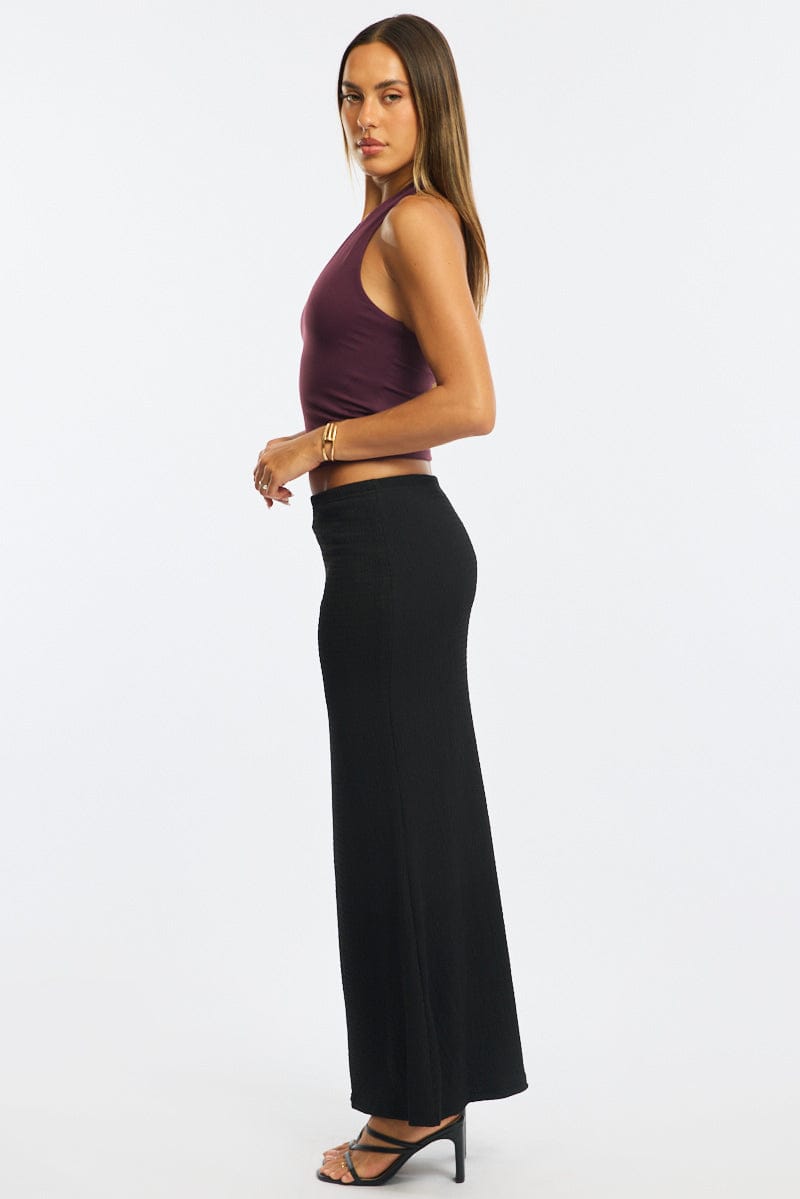 Black Maxi Skirt Elasticated Waist Textured Half Lined