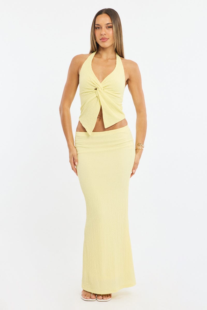 Yellow Maxi Skirt Elasticated Waist Textured Half Lined